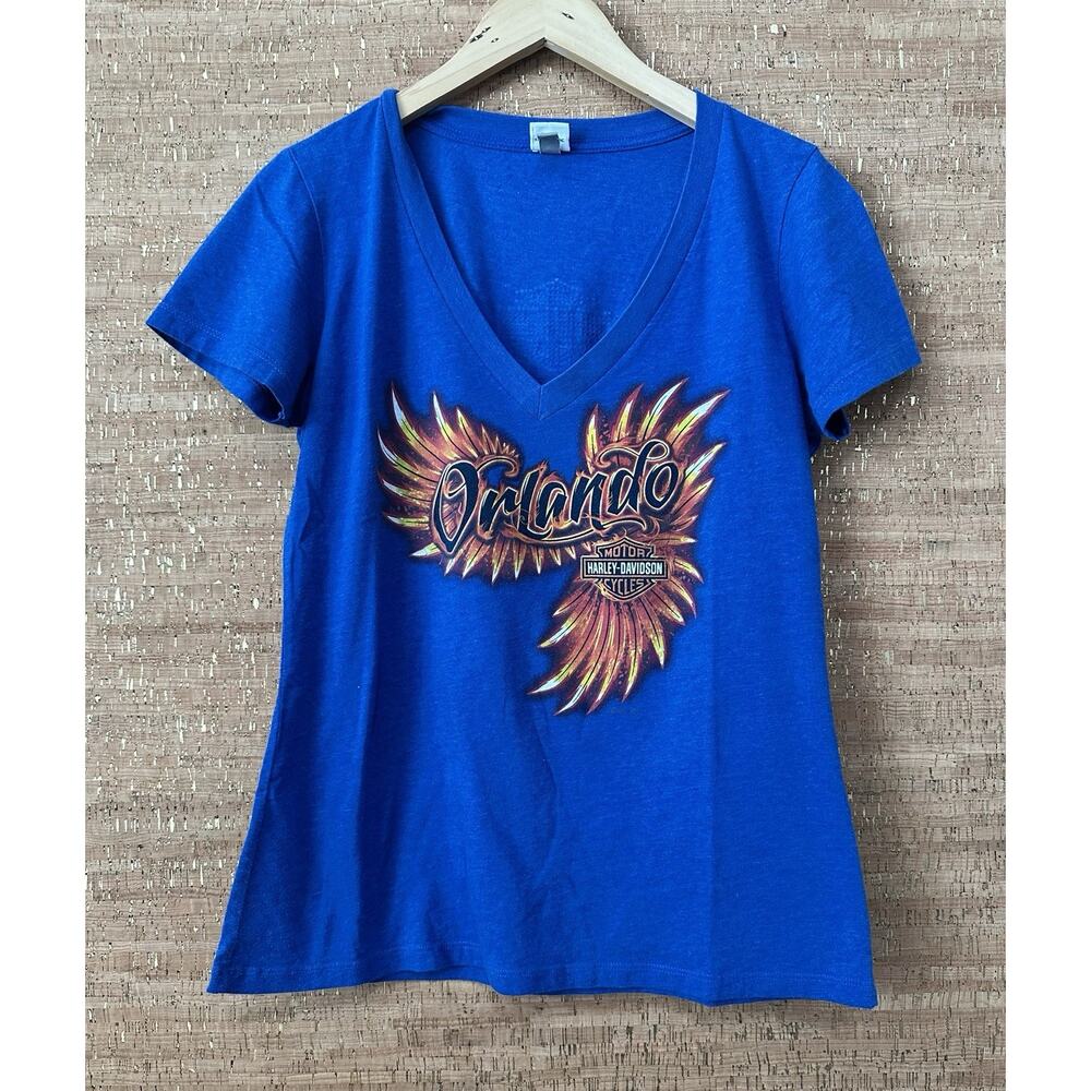 Harley Davidson Shirt Womens Size XL Blue Orlando Florida Motorcycle Bike 2015
